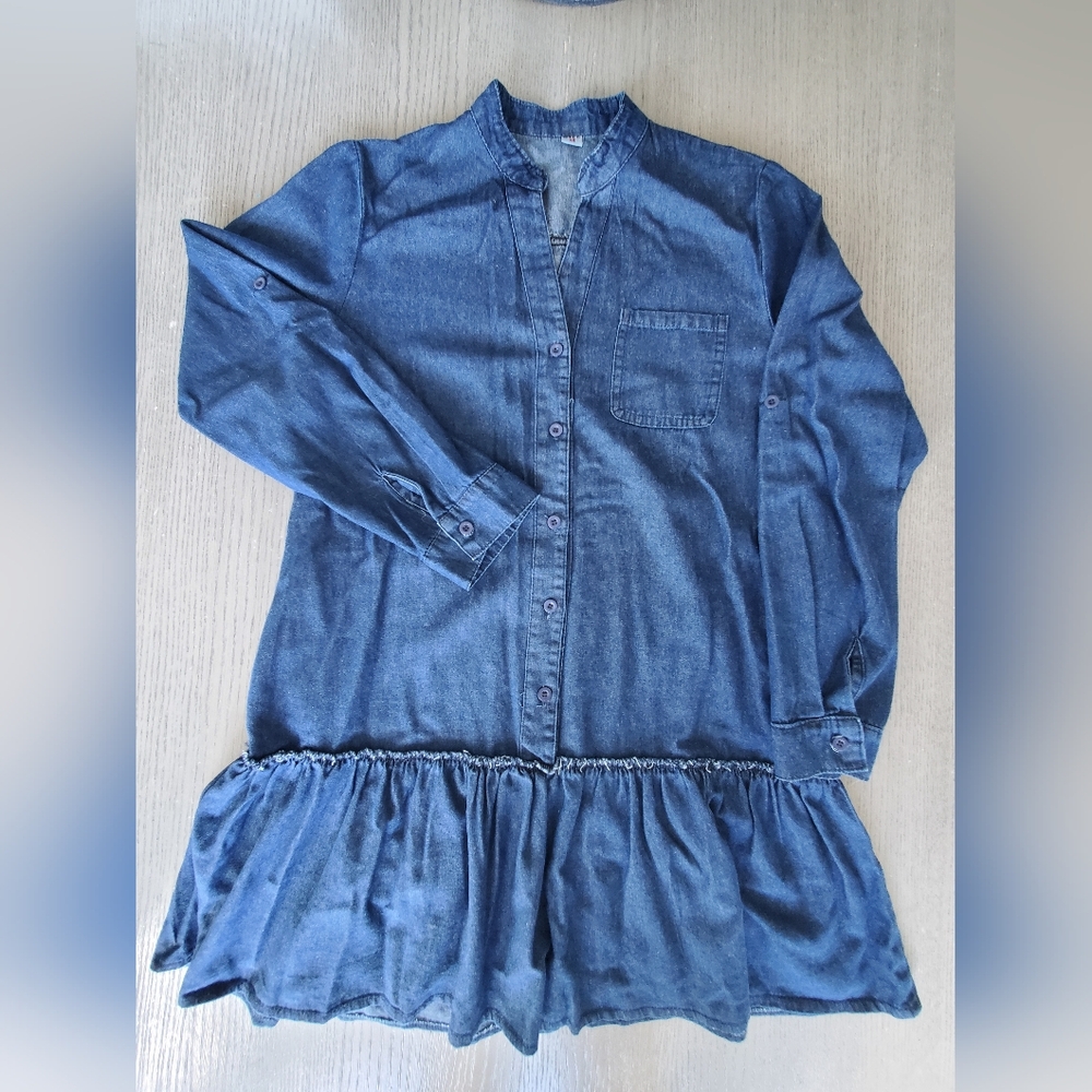 Denim  Blue Long Sleeve Dress